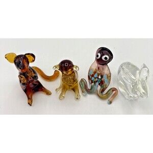 Blown Art Glass Figures Set Of 4, Bunny, Frog, Mice Or Cats  2.5”-3.5”